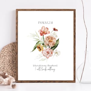 Jehová es mi pastor / Salmo 23:1 / JW imprime arte de pared / cita de fe / JW arte de pared / impresión de arte floral de acuarela holandesa / decoración de pared