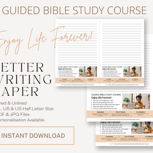 Curso de estudio bíblico guiado, ¡Disfruta la vida para siempre! Papel para escribir cartas JW / Membrete imprimible / Escritura de cartas / Escritura de cartas JW
