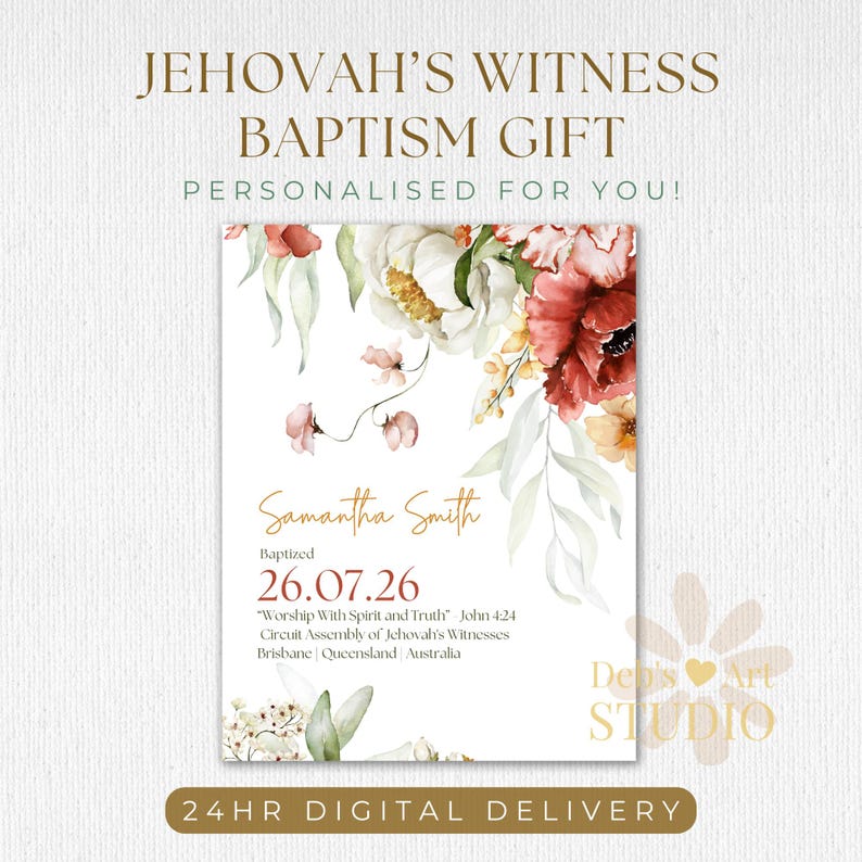 Jehovah’s Witness Baptism Gift, Personalised JW Baptism Keepsake, Custom Baptism Certificate, Pioneer Baptism Present Printable image 6