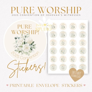 Pegatinas para sobres de la Convención de Adoración Pura de 2025, cartas de los testigos de Jehová, pegatinas florales blancas de los testigos de Jehová
