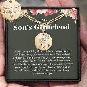 Zoon vriendin bloem munt paperclip ketting, zoon vriendin kerstcadeau, zoon vriendin cadeau, cadeau voor zoon vriendin, verjaardag