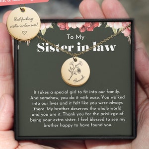 Sister In Law Birth Flower Coin Necklace, Sister In Law Custom Christmas Gift Sisterinlaw Gifts Welcome To The Family Future Sister In Law