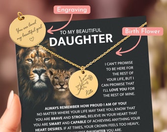 To My Daughter - This Old Lion Birth Flower Coin Necklace, Love Dad, Daughter Gift, Adult Daughter Necklace, Birthday, Christmas