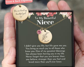 Cadeau nièce de tante, collier gravé personnalisé fleur de naissance, idées cadeau nièce pour un anniversaire, cadeau de remise des diplômes de la part d'un oncle ou d'une tante