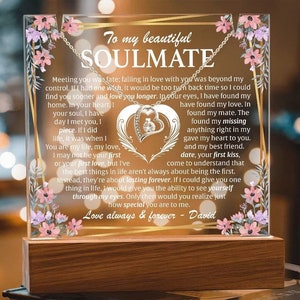 To My Soulmate Acrylic Plaque Necklace, Wife Birthday Gift, Christmas Gift for Soulmate, Anniversary Gift for Her, Future Wife, Girlfriend