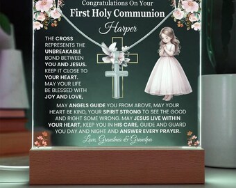 First Communion Necklace, First Holy Communion Gift for Girl, 1st Communion Cross Necklace, Personalized Gift for Niece, Granddaughter