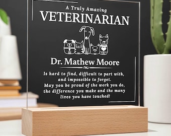 Gift for a Veterinarian - Personalized Acrylic Plaque, Vet Tech Gifts, Vet Retirement Gift, Veterinarian Appreciation Gifts, Coworker Gifts