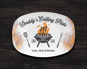 Fathers Day Grilling Plate, Personalized Gift For Fathers Day From Kids, Grill Gifts, Custom BBQ Platter, Daddy's Grilling Plate