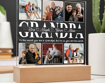 Veilleuse avec collage photo grand-père, cadeaux personnalisés de petits-enfants pour la fête des pères, cadeaux d'un fils, cadeaux d'anniversaire de grands-pères, meilleur