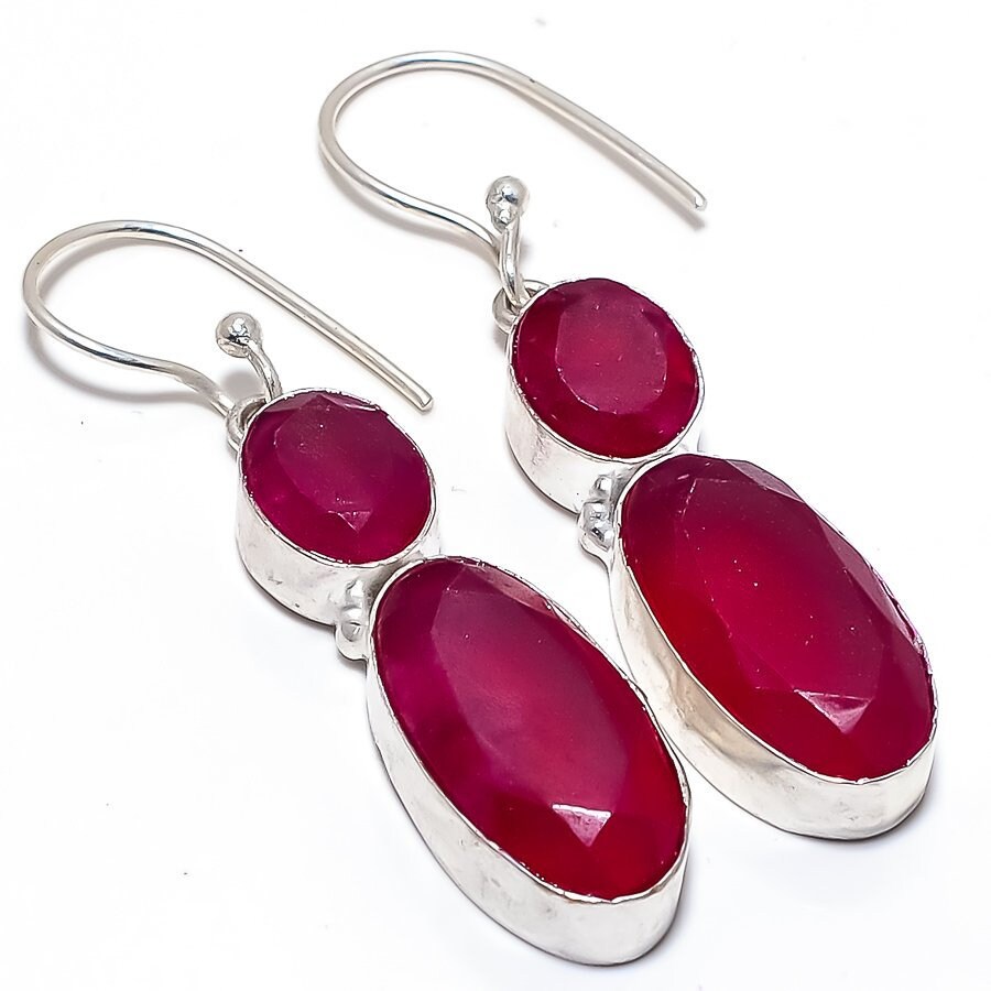 Faceted Ruby Gemstone 925 Sterling Silver Plated Jewelry Etsy