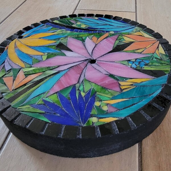 Abstract Tropical Mosaic Garden Stone 12" round