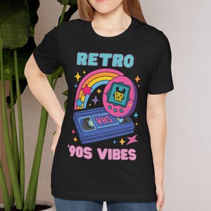 Retro 90s Vibes T Shirt Cute Vaporwave Aesthetic Tee Y2K Tamagotchi VHS Graphic Shirt Colorful Nostalgic Gift for Gen Z or Millennials