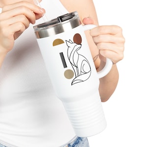 Minimalist Fox Travel Mug 40oz Modern Line Art Tumbler with Handle Cute Animal Insulated Cup for Nature Lovers Aesthetic Gift