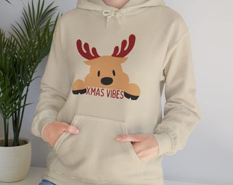 Reindeer Hoodie Unisex Sweatshirt, Christmas Jumper, Xmas Sweater, Holiday Apparel, Winter Top, Cozy Hoodie