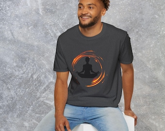 Meditation Unisex Softstyle T-Shirt Relaxation Tee Yoga Apparel Mindfulness Gift Spiritual Wear Self-Care Clothing Fire Thoughts TShirt
