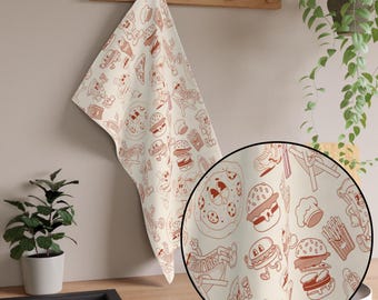 Foodie Tea Towel, Retro Kitchen Decor, Playful Food Graphics