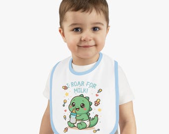 Cute Dinosaur Baby Bib I Roar for Milk Funny Toddler Feeding Bib Soft Infant Drool Bib Baby Shower Gift for Boys or Girls