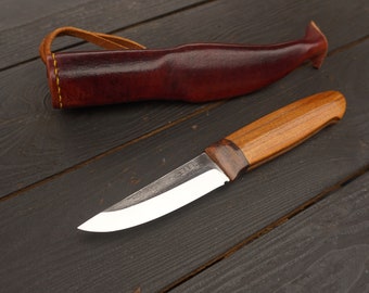 Handmade and unique Puukko knife 52100 blade Rosewood handle wet mould leather sheath with wood insert