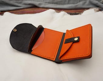 Black & Orange Leather Handmade Trifold Wallet – Men’s Wallet, Card Holder, Coin Pocket