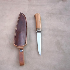 Handmade Elmax Steel Hunting Knife: Rosewood Handle, Leather Sheath