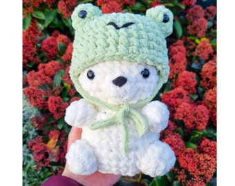 Teddy Bear with a Froggy Hat Crochet Plushie