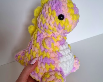 Handmade Chubby Dino Plushie, Crochet Dinosaur, Soft Amigurumi Gift, Dino Decor