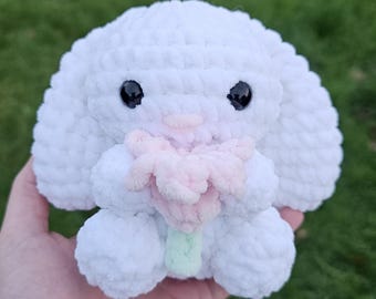 Crochet Bunny Plushie with Flower: Handmade Amigurumi Rabbit