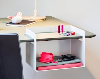 Woonaccessoire, bureau, meubel, plankelement, elegant. Doos, bureaublad, tafelaccessoires, helper, slim opgeborgen