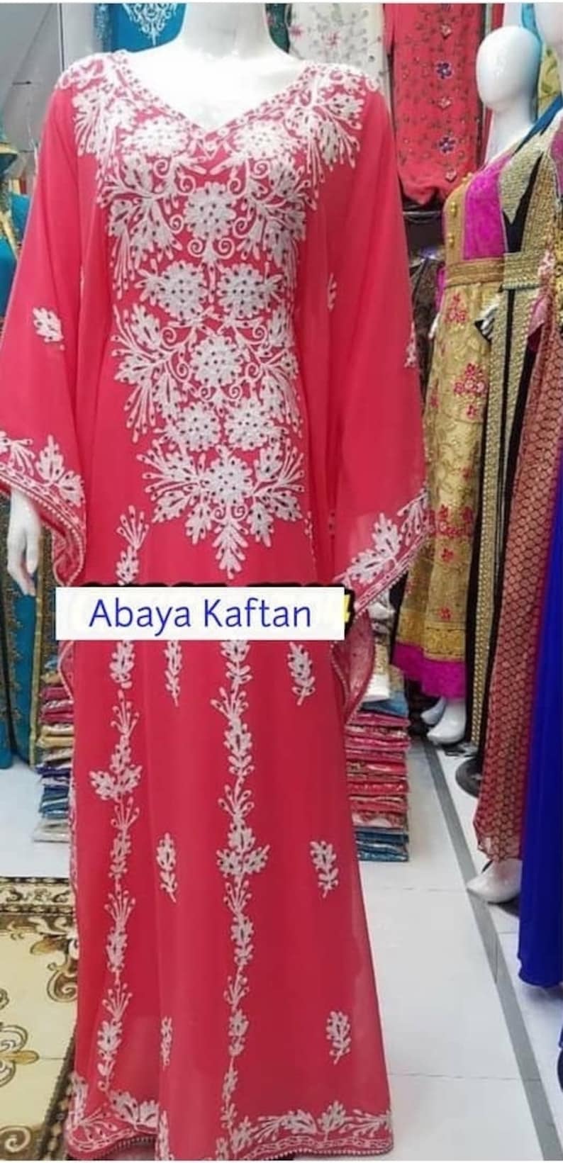 Sale ! Dubai Moroccan Try This Caftan Farasha Floor Length Abaya dress jilbab kaftan abaya Maxi Kaftan Embroidery Arabian Fancy Long Gown