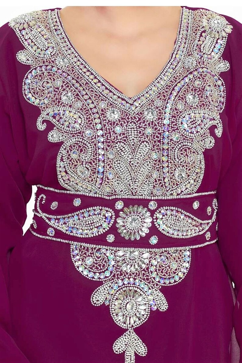 Party wear Dubai Kaftan Wine Color floor length abaya Georgette long gownmaxi kaftan Islamic morocco kaftan for women
