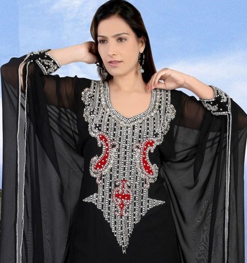 Georgette long gownmaxi kaftan Islamic morocoon kaftan for women Black floor length abaya Party wear ethnic abaya