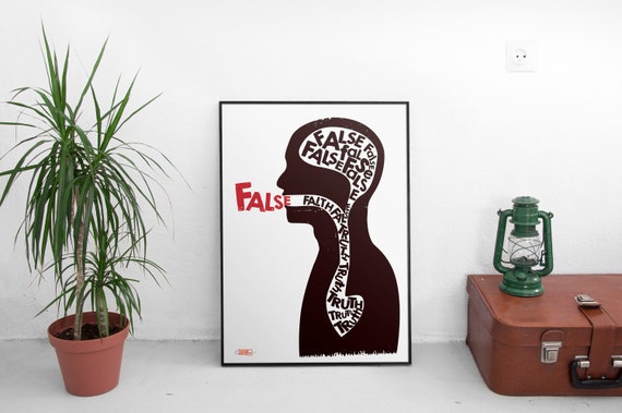 False. Poster. Illustration. Signed. Illustration art. Signed by artist.  100x70, 70x50, 30x42. B1, B2, A3 wall poster by Marcin Bronicki