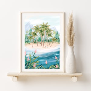Wanderlust Travel Art Print | Beachy Wall Art | Tropical Vacation Vibes Home Decor | Palm Tree Wall Decor | Dreamy Travel Wall Decor