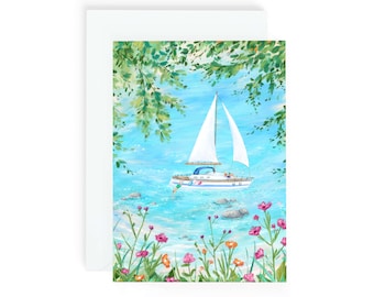 Sailing Boat Card | Ocean Adventure Greeting Card | Sailing Adventure Gifts | Unique Illustrated Card | Birthday Card | Mothers Day Gifts