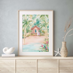 Tropical Surf Shack Art Print | Dreamy Island Home Wall Art | Unique Beachy Vibes Wall Decor | Wanderlust Travel Gift | Beach Home Art