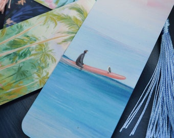 Sunset Surfer And Seagull Bookmark | Surf Adventure Gifts | Dreamy Surfing Book Accessory | Coastal Gift For Readers |