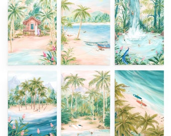 Tropical Travel Postcard Bundle | Six Beachy Vibe Postcards | Surf Adventure Gifts | Fun Island Swimming Cards | Unique Safe Travels Gift