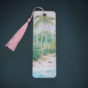 Illustrated Beachy Travel Bookmark | Swimming Book Accessory with Tassel | Paradise Beach Bookworm Gift | Book Lover Gifts | Mothers Day