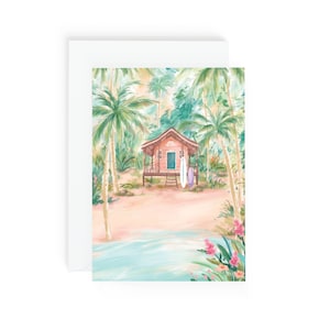 Nieuwe thuiskaart | Surf Shack-wenskaart | Tropische reisverjaardagskaart | Avontuurcadeau | Housewarming | Verjaardagskaart