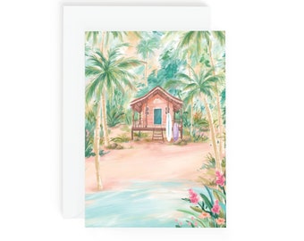 New Home Card | Island Beach Shack Greeting Card | Tropical Travel Birthday Greeting Card | Unique Surf Adventure Gift | Housewarming Gift