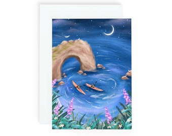 Adventure Kayak Couple Card | Kayakers Card | Ocean Adventure Greeting Card | Unique Dreamy Coastal Gift | Birthday Card | Kayak Card