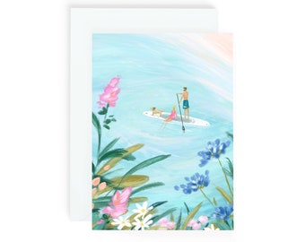 Paddleboarding Card | Adventure Couple Greeting Card | Mothers Day Gifts | Dreamy SUP Card | Summer Birthday Card | Dreamy Illustrated Card