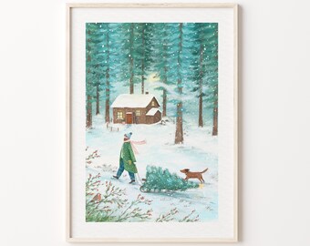 Christmas Tree Art Print | Winter Scene Wall Art | Christmas Wall Decor | Snowy Art | Festive Art Print | Festive Decor