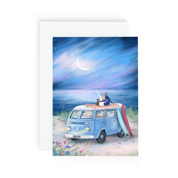 Campervan Couple Card | VW Camper Card | Camping Adventure Greeting Card | Unique Dreamy Coastal Gift | Birthday Card | Van Life Card