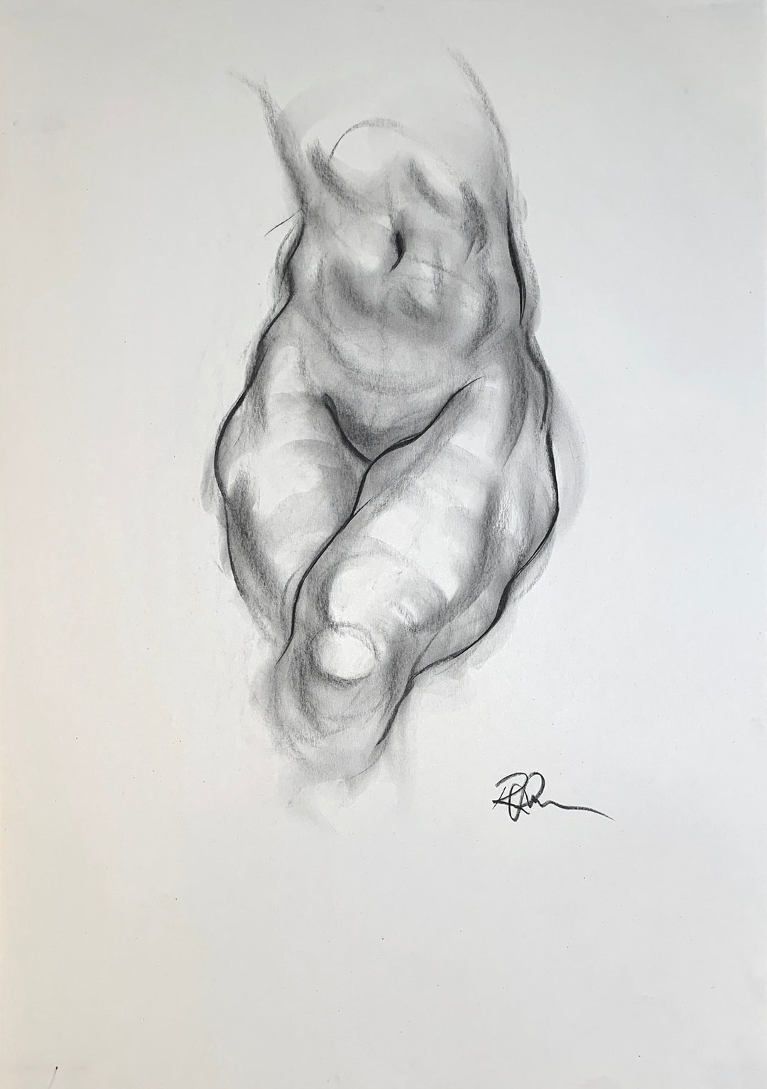 Figure Drawing Female Torso Study Charcoal on Newsprint 60x40cm Approx ...