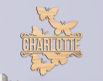 Butterfly Sign Wood Name Sign Butterfly Girls Room Sign or Nursery Decor Kids Wood Name Sign Wooden Name Sign, Girls Kids Name Sign Gift