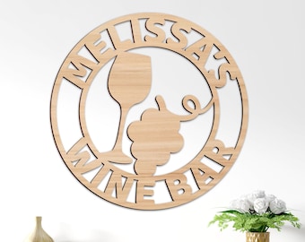 Wine Bar Name Sign, Gift for Wine Cellar Monogram Wall Decor Personalized Name, Gift For Wine Lovers Personalized Wooden Sign Gift