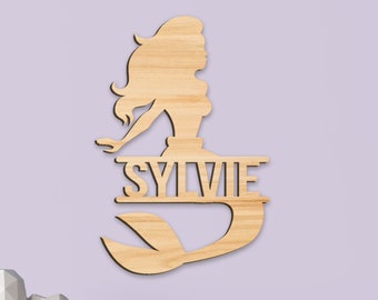 Name Sign, Mermaid Room Sign, Girl's Decor, Personalized Kids Wood Sign, Wooden Name Sign, Mermaid Kids Name Sign Gift