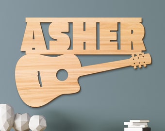 Name Sign Guitar Music Kids Room Sign Wood Guitar Sign Room Name Sign Personalized Wood Sign Wooden Name Guitar Music Kids Name Sign Gift