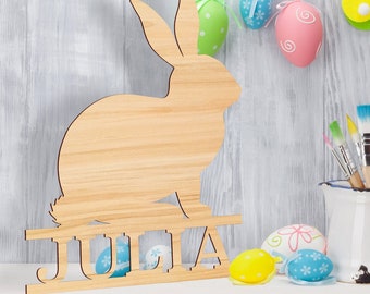 Easter Name Sign Wooden Bunny Sign Kids Craft Wood Bunny Sign Kids' Easter Decor Wood Sign Easter Craft, Wooden Easter Sign Gift Wood Easter